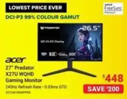 Visions Electronics acer 27" predator x27u wqhd gaming monitor offer
