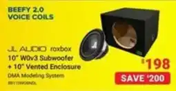 Visions Electronics Jl audio roxbox 10" w0v3 subwoofer + 10" vented enclosure offer