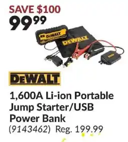 Princess Auto DeWalt 1,600a li-ion portable jump starter/usb power bank offer