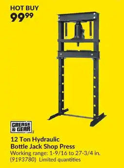 Princess Auto Grease & Gear 12 Ton Hydraulic Bottle Jack Shop Press offer