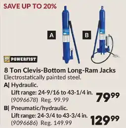 Princess Auto Powerfist 8 ton clevis-bottom long-ram jacks offer