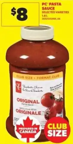 Real Canadian Superstore PC pasta sauce original offer