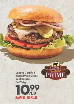 Longo's Longo's certified angus prime grade beef burgers offer