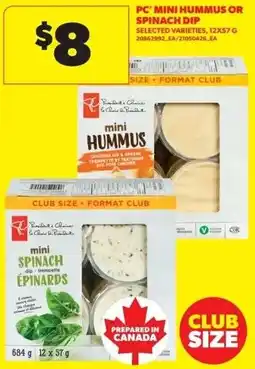 Real Canadian Superstore PC mini hummus or spinach dip offer