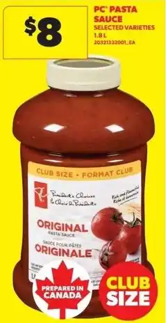 Real Canadian Superstore PC pasta sauce original offer