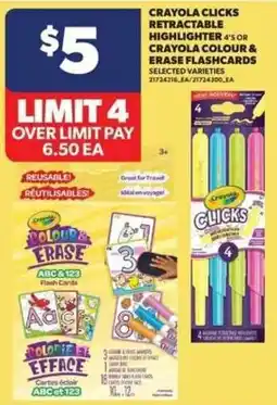 Real Canadian Superstore Crayola Clicks retractable highlighter 4's or Crayola colour & erase flashcards offer