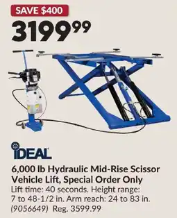 Princess Auto Ideal 6,000 lb hydraulic mid-rise scissor vehicle lift offer