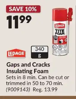 Princess Auto Lepage gaps and cracks insulating foam offer