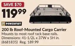 Princess Auto Powerfist 200 lb Roof-Mounted Cargo Carrier offer