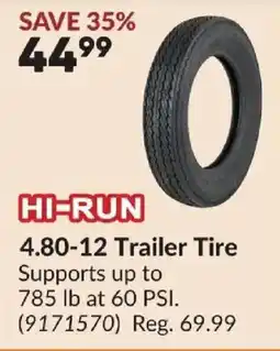 Princess Auto Hi-run 4.80-12 trailer tire offer
