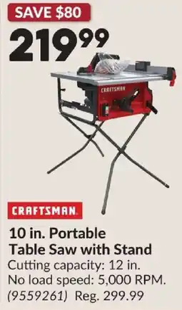 Princess Auto Craftsman 10 in. Portable Table Saw with Stand offer