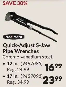 Princess Auto Pro Point quick-adjust s-jaw pipe wrenches offer