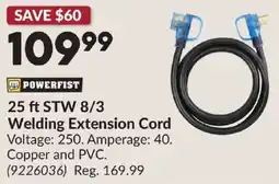 Princess Auto Powerfist 25 ft STW 8/3 Welding Extension Cord offer