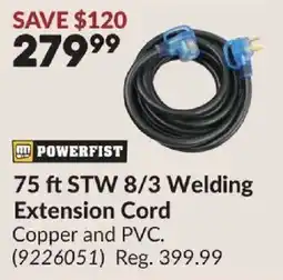Princess Auto Powerfist 75 ft STW 8/3 Welding Extension Cord offer