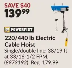 Princess Auto Powerfist 220/440 lb electric cable hoist offer