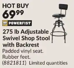 Princess Auto Powerfist 275 lb Adjustable Swivel Shop Stool with Backrest offer