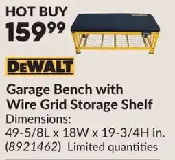 Princess Auto DeWalt garage bench with wire grid storage shelf offer