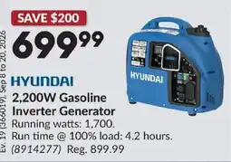 Princess Auto Hyundai 2,200W Gasoline Inverter Generator offer