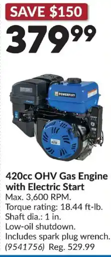 Princess Auto Powerfist 420cc ohv gas engine with electric start offer