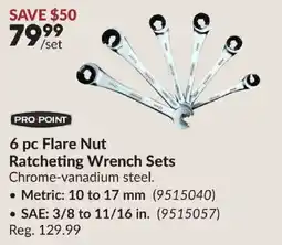 Princess Auto Pro Point 6 pc Flare Nut Ratcheting Wrench Sets offer