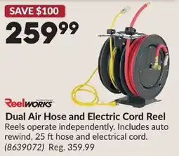 Princess Auto Reelworks dual air hose and electric cord reel offer