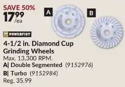 Princess Auto Powerfist 4-1/2 in. Diamond Cup Grinding Wheels offer