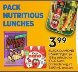 Safeway Black diamond cheestrings 8 pk or iogo nano drinkable yogurt 6x93 ml selected offer