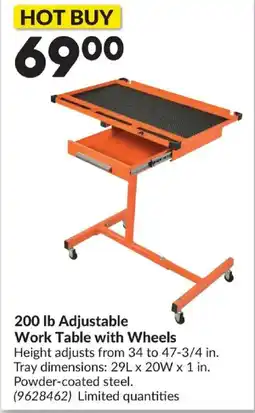 Princess Auto 200 lb Adjustable Work Table with Wheels offer