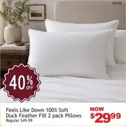 Beddington's Feels Like Down 100% Soft Duck Feather Fill 2 pack Pillows offer