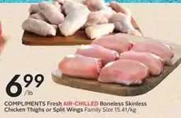 Safeway Fresh Air-Chilled Boneless Skinless Chicken Thighs or Split Wings offer