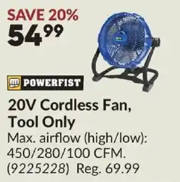 Princess Auto Powerfist 20V Cordless Fan offer