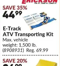 Princess Auto Erickson E-track atv transporting kit offer