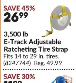 Princess Auto E-track adjustable ratcheting tire strap offer