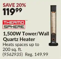 Princess Auto Thermosphere 1,500W Tower/Wall Quartz Heater offer