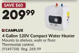 Princess Auto Camplux 4 gallon 120v compact water heater offer