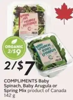 Safeway Compliments baby spinach baby arugula or spring mix offer