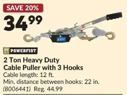 Princess Auto Powerfist 2 Ton Heavy Duty Cable Puller with 3 Hooks offer