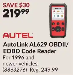 Princess Auto Autel AutoLink AL629 OBDII/EOBD Code Reader offer