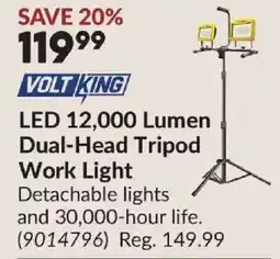 Princess Auto Volt King LED 12,000 Lumen Dual-Head Tripod Work Light offer