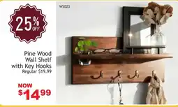 Beddington's Pine Wood Wall Shelf with Key Hooks offer