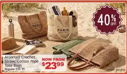Beddington's Assorted Crochet, Straw, Cotton rope Tote Bags offer