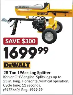 Princess Auto DeWalt 28 ton 196cc log splitter offer