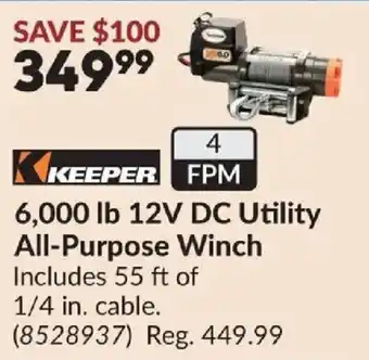 Keeper 6,000 lb 12V DC Utility All-Purpose Winch