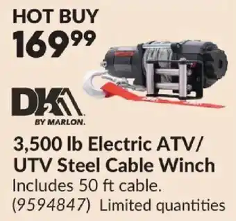 Dka by marlon 3,500 lb electric atv/utv steel cable winch
