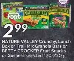 Safeway Nature valley crunchy, lunch box or trail mix granola bars or betty crocker fruit snacks or gushers offer
