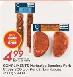 Safeway Compliments Marinated Boneless Pork Chops or Pork Sirloin Kabobs offer