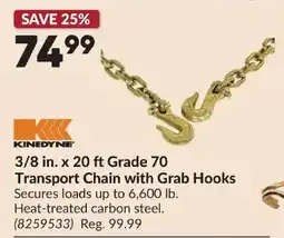 Princess Auto Kinedyne 3/8 in. x 20 ft Grade 70 Transport Chain with Grab Hooks offer