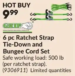 Princess Auto Grip 6 pc Ratchet Strap Tie-Down and Bungee Cord Set offer
