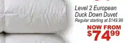 Beddington's Level 2 European Duck Down Duvet offer