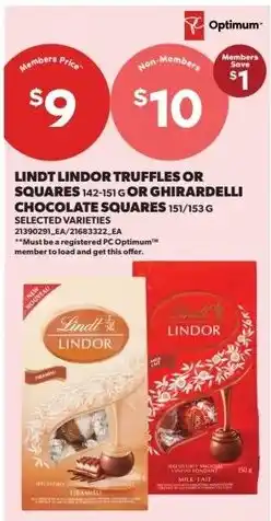 Real Canadian Superstore Lindt Lindor truffles or squares or Ghirardelli chocolate squares offer